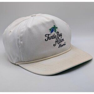 Vintage Turtle Bay Hilton Hotel Hat Cap Hawaii White DUCKSTER 90s Leather Strap
